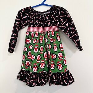 Beary Basics 2T Christmas Holiday Candy Cane Dress with Penguins